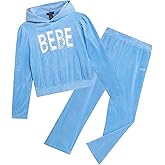 bebe Girls Sweatpants Set - 2 Piece Velour Athletic Hoodie Sweatshirt and Wide Leg Kids Sweatpants Activewear Set