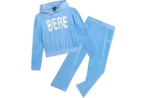 bebe Girls Sweatpants Set - 2 Piece Velour Athletic Hoodie Sweatshirt and Wide Leg Kids Sweatpants Activewear Set