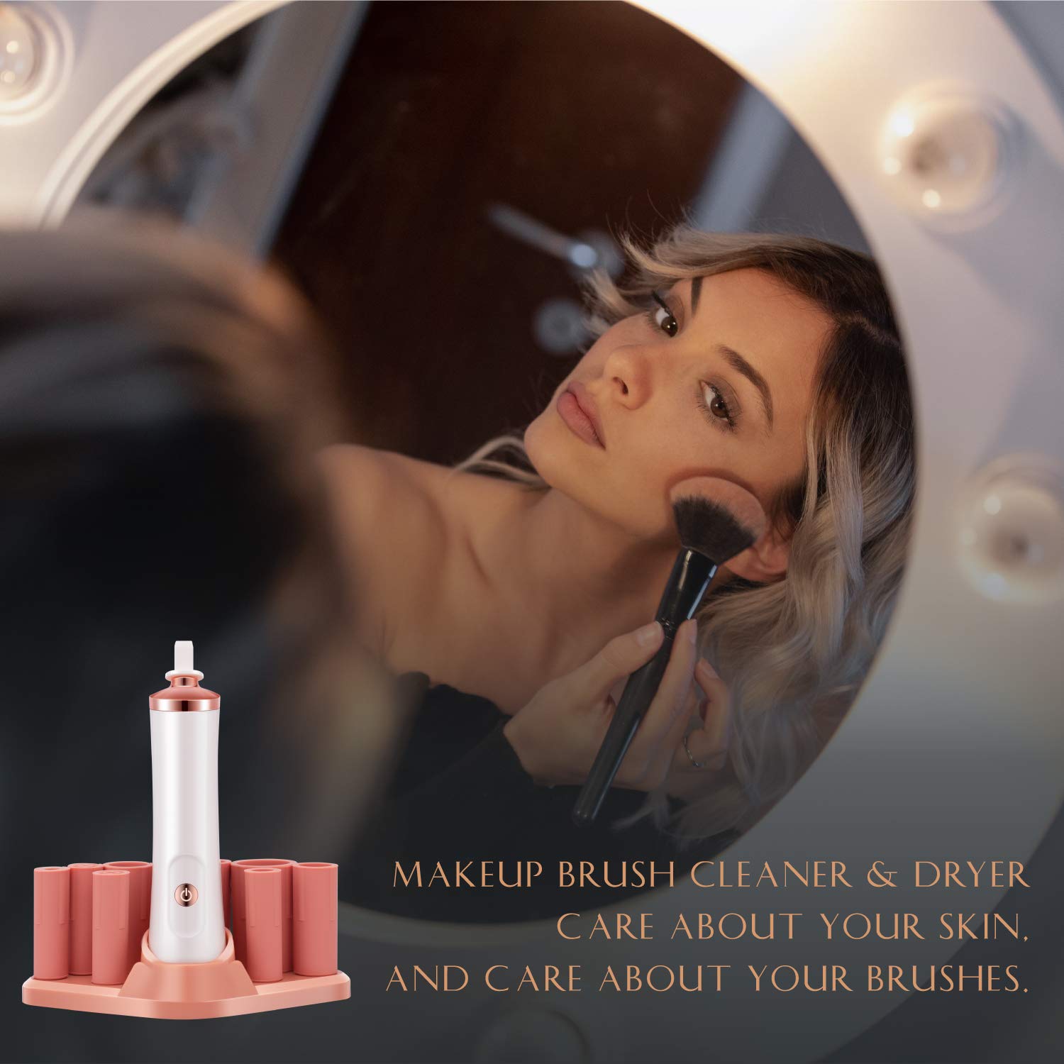 Upgraded Makeup Brush Cleaner and Dryer Machine, Electric Automatic Cosmetic Brush Spinner Fast Wash and Dry Makeup Brushes, Brush Cleaner with 8 Size Rubber Collars and 1 Brush Cleaning Mat: Beauty