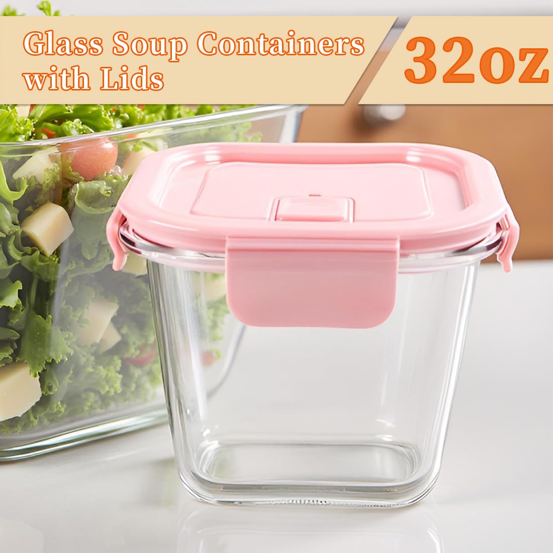 S.ROKE TTAN 900ml Glasbehälter Mit Deckel, Glas Vorratsdosen Mit Deckel Luftdicht. Quadrat Meal Prep Behälter, Mealprep Gläser, Glas Suppen Behälter Für Mikrowelle, Gefrierschrank und Spülmaschine 10