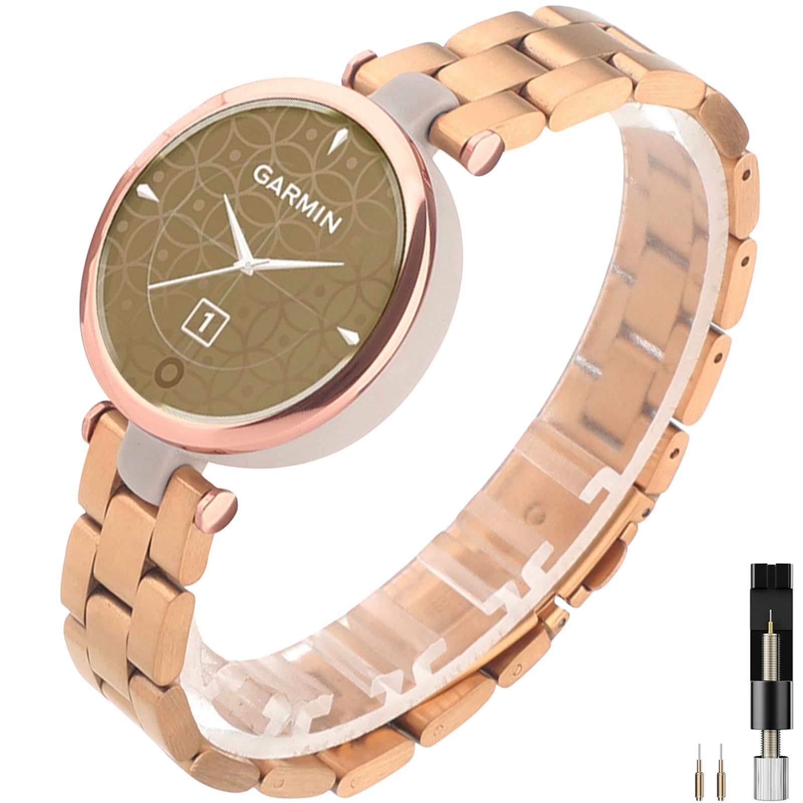 Miimall Compatible with Garmin Lily Strap, Metal Classic Stainless Steel Watch Band for Women Waterproof Wear-Resistant Adjustable Replacement Slim Accessory Strap for Garmin Lily Smartwatch-Rose Gold