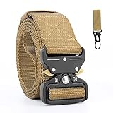 Packetop Military EDC Tactical Belt for Men with Key Ring Clip, Shooter Gun Belts for Concealed Carry, Heavy Duty Webbing Belt (Coyote Brown, Nylon, 1 Ply, Waist 34-42