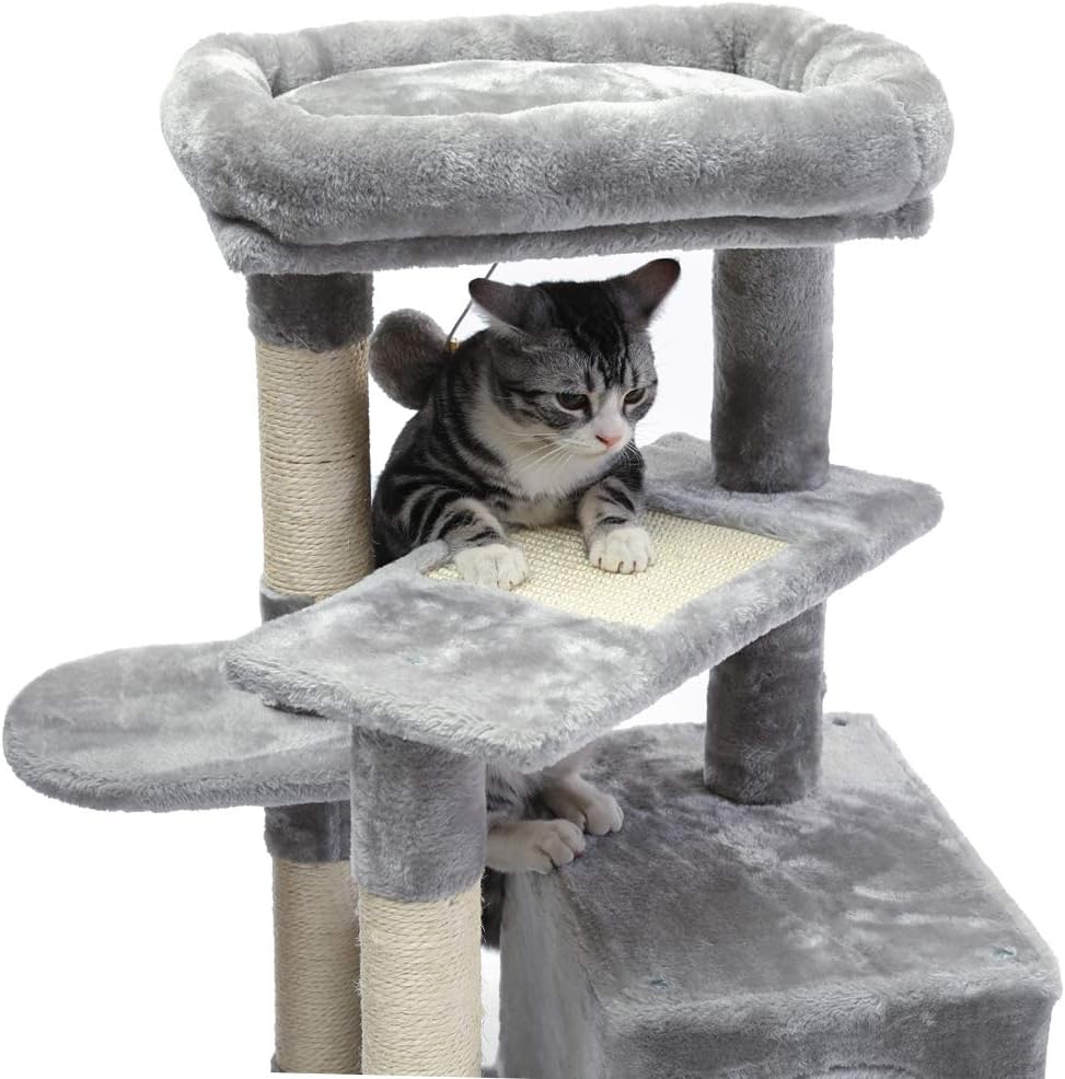 SUPERJARE Cat Tree with Extra Scratching Board & Posts, Kitten Tower Center with Plush Perch and Dangling Ball, Pet Play Condo Furniture - Gray : Pet Supplies