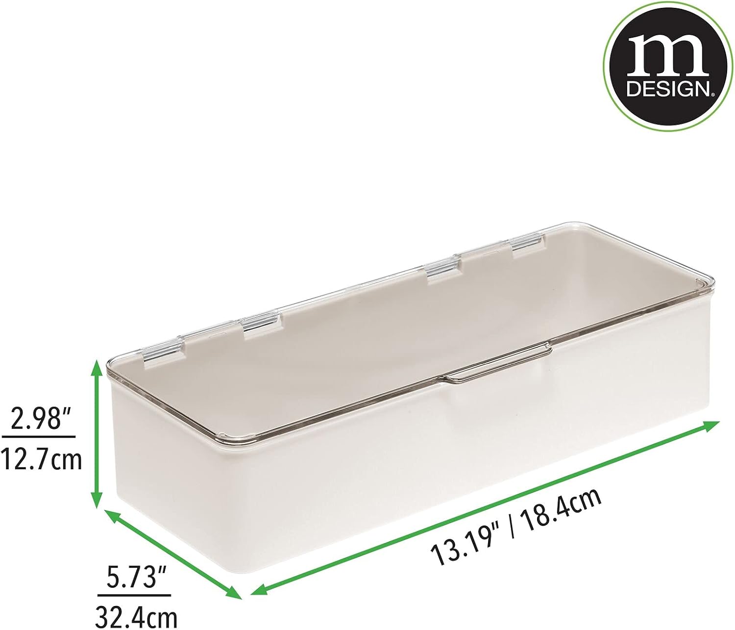 mDesign Plastic Stackable Box Home, Office Supplies Storage Organizer Box with Attached Hinged Lid - Holder for Note Pads, Gel Pens, Staples, Dry Erase Markers, Tape - 2 Pack - Cream/Clear : Office Products