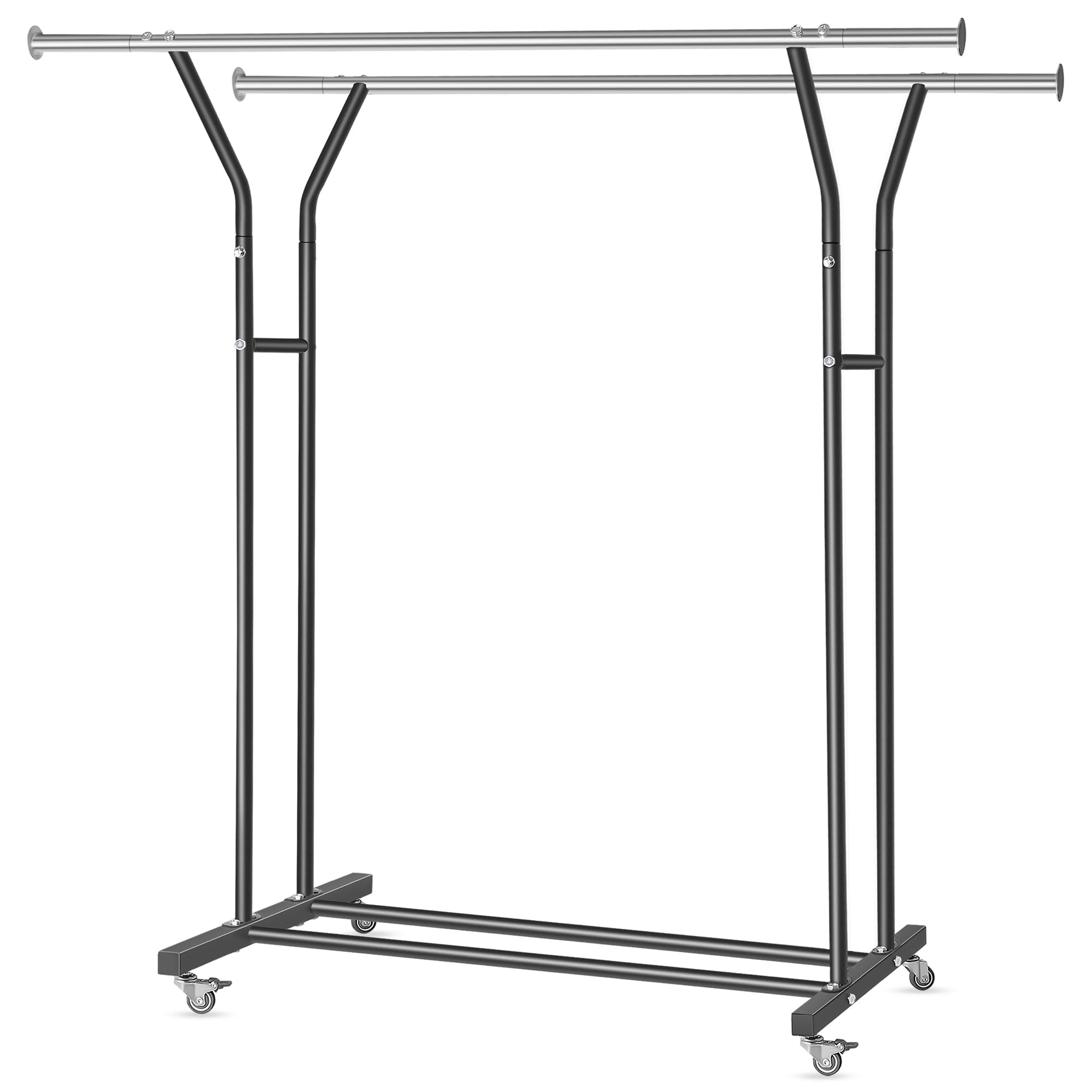 VICERII Clothing Rack, Heavy Duty Clothes Racks with Wheels and Bottom Shelf, 52.36’’ Metal Double Clothing Racks with Wheels, Wardrobe Rack for Hanging Clothes, Coats, Shirts, Skirts, Dresses, Black