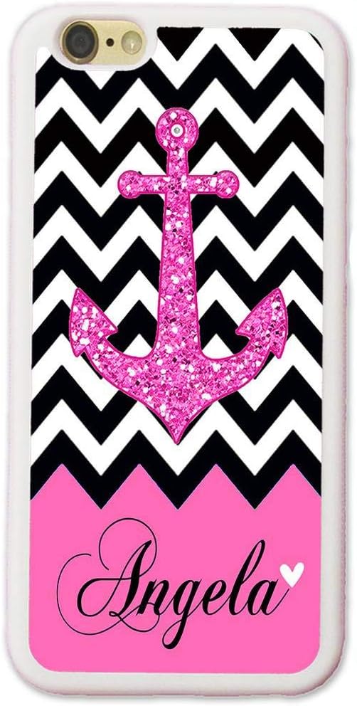 iPhone Xs Max Case, iPhone 10S Max Case, ArtsyCase Black White Chevron Pink Anchor Monogram Personalized Name Phone Case for iPhone Xs Max and iPhone 10S Max (White)