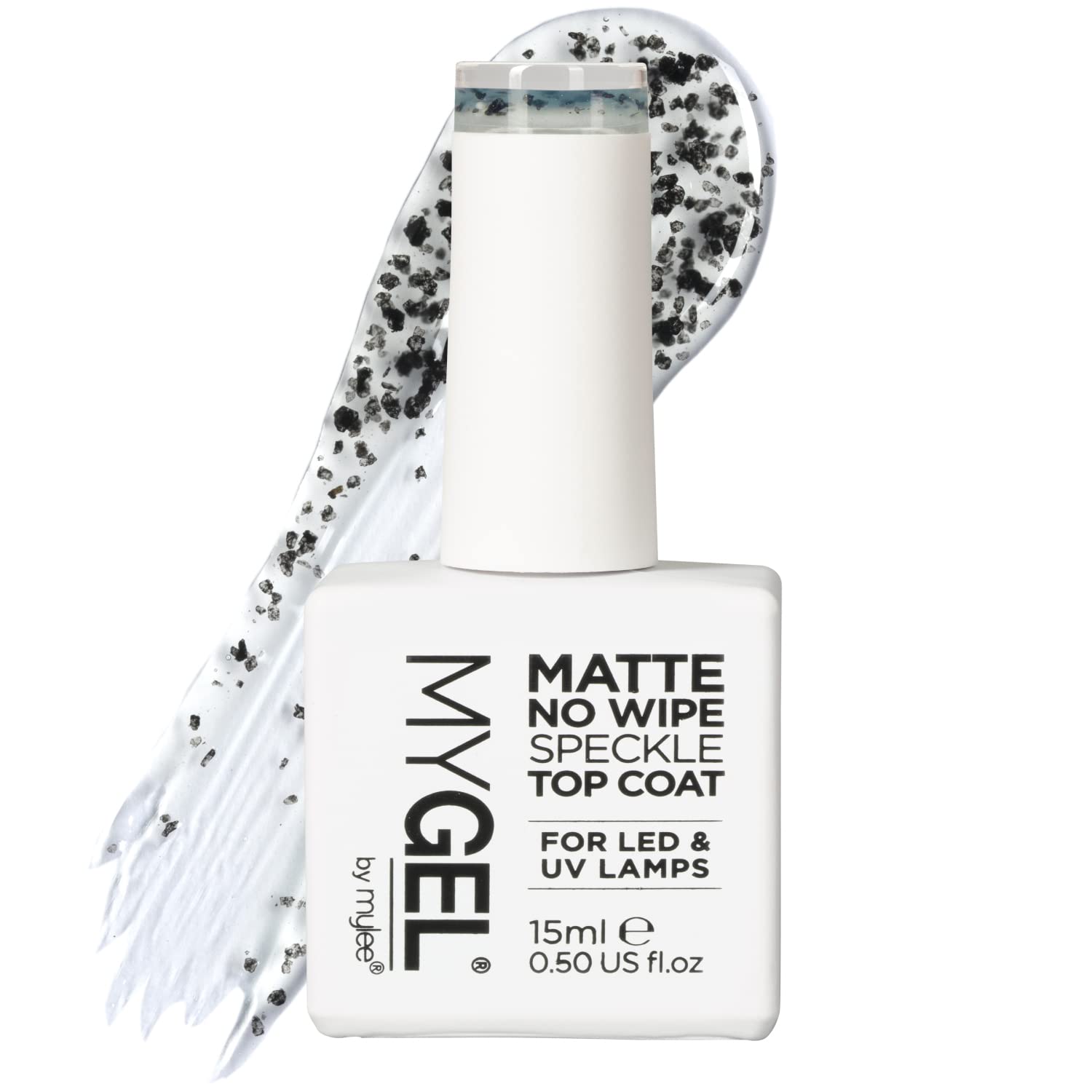 Mylee Gel Nail Polish Top Coat - UV/LED Soak-Off Nail Art Manicure Pedicure for Professional & Home Use, Long Lasting & Easy to Apply, Vegan & Cruelty Free (Matte No-Wipe Speckle Top Coat, 15ml)