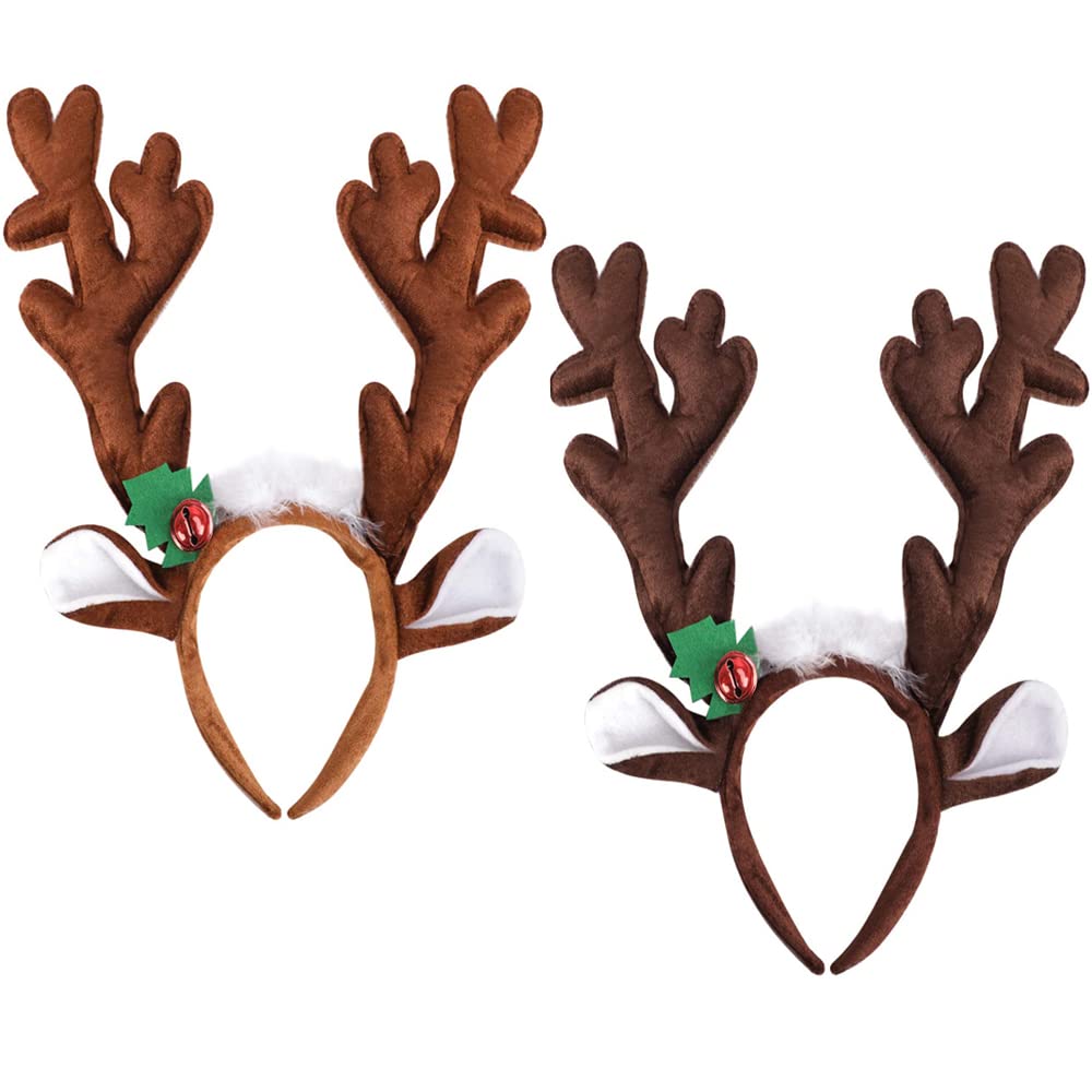Vocoliday 2Pcs Christmas Headbands Reindeer Antlers Headband Reindeer Antler Santa Hat Headbands Costume Accessories for Christmas Easter Halloween Holiday Party