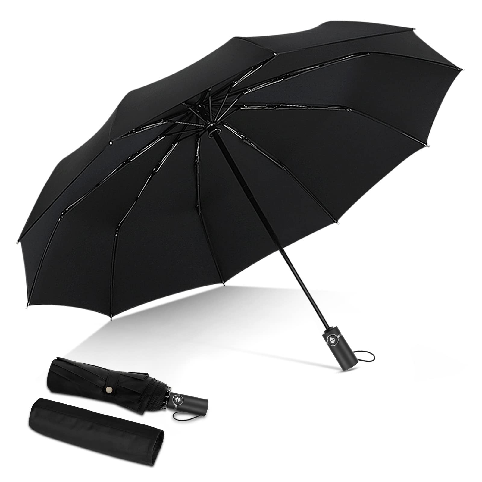 DORRISO Automatic Folding Umbrella Women Men Strongest Windproof Travel Portable Compact Business Golf Sun Umbrella Slip-Proof Handle Ladies Umbrella Fits Car & Backpack Black