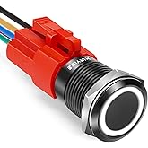 XINYIELE 16MM Latching 12V Push Button Switch On Off,Waterproof with LED Light Power Button Switch for car，0.63" Mounting Hol