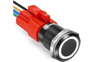 XINYIELE 16MM Latching 12V Push Button Switch On Off,Waterproof with LED Light Power Button Switch for car，0.63" Mounting Hole with Wire Socket Plug Self-Locking(Ring White LED/Black Shell)