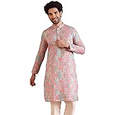 KISAH Mens Kurta - Printed Cotton Blend Tunic - Indian Wedding Outfit for Men - Festive Wear for Diwali, Eid & Celebrations