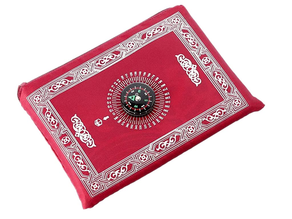Anlising Islamic Travel Prayer Mat, with Compass Pocket Sized Carry Bag and Attached Compass Prayer Rug Portable Polyester 60 * 100cm Red