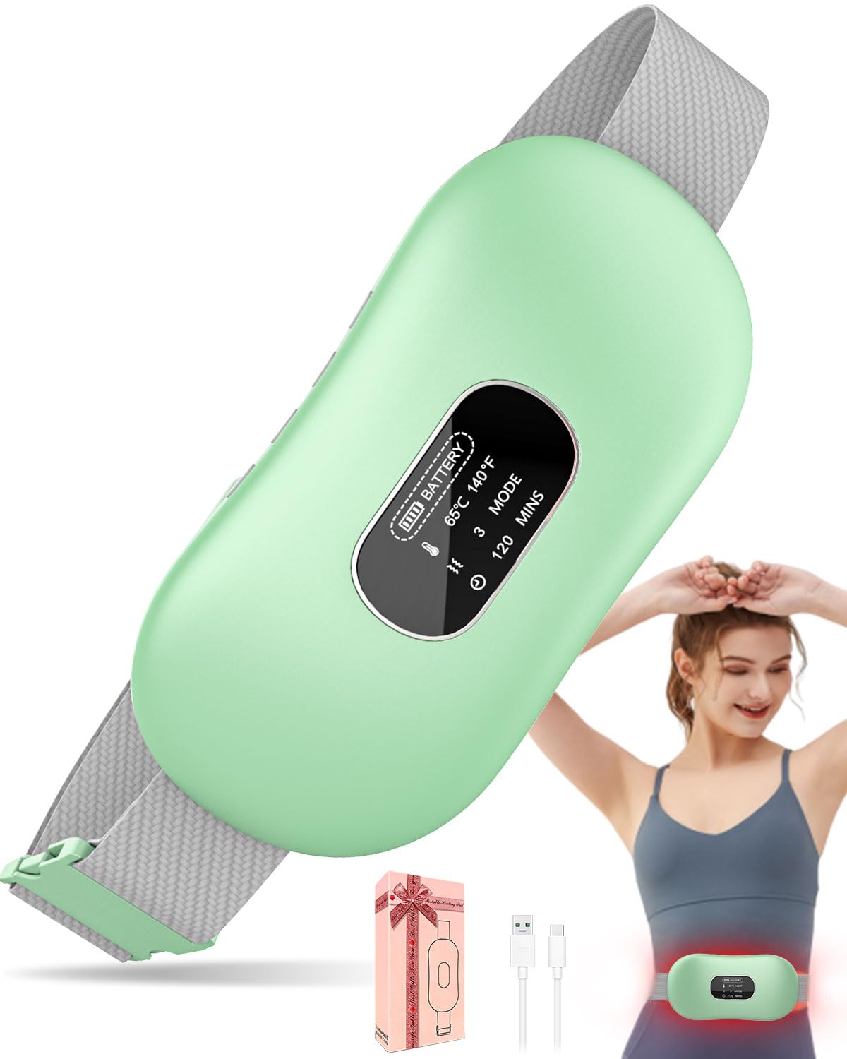 Heating Pad for Period Pain-Period Belt with Digital Display Screen,Period Heat Pad 4 Timer Auto Off Setting,Rechargeable Period Cramp Heat Pad for Back Pain and Stomach Pain