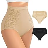 BOKIOW Women's High Waisted Underwear with Hollow Lace Side,Soft High Cut Stretchy Panties,Cheeky Coverage Briefs Multipack