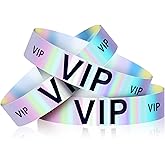 Chuangdi 500 Pcs Holographic VIP Plastic Wristbands Party Wristbands for Event Silver VIP Custom Plastic Bracelets Waterproof Arm Bands for Events Concerts Festival