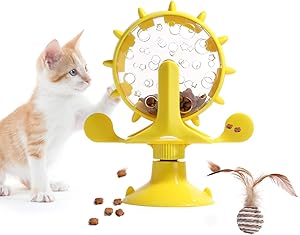 NVTED Pet Cat Leaking Toy, Slow Feeder 360 Degrees Rotating Toys Ferris Wheel-Shaped Funny Kitty Toy with Strong Suction Cup