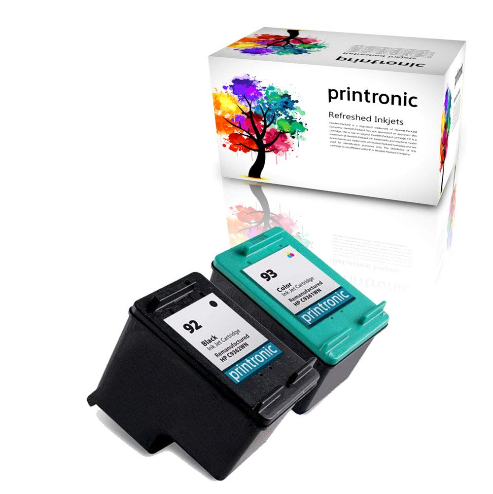 Photo 1 of Printronic Remanufactured Ink Cartridge Replacement for HP 92 HP 93 for PhotoSmart C3135 C3140 C3150 C3180 7850 Officejet 6310 PSC 1507 1510 Deskjet 5420 5440 5443 (1 Black, 1 Color)