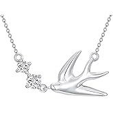 BETHZA Diamond Bird Necklace 16+2 inch Sterling Silver Chain Anniversary Christmas Mother's Day Birthday Gift for Women