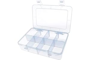 Xiaoyztan 8 Grids Clear Plastic Organizer with Adjustable Dividers, Jewelry Box Bead Storage Container for Small Parts, Fishing Tackle, DIY Crafts, and Earrings, Overall 7.3in x 4.9in
