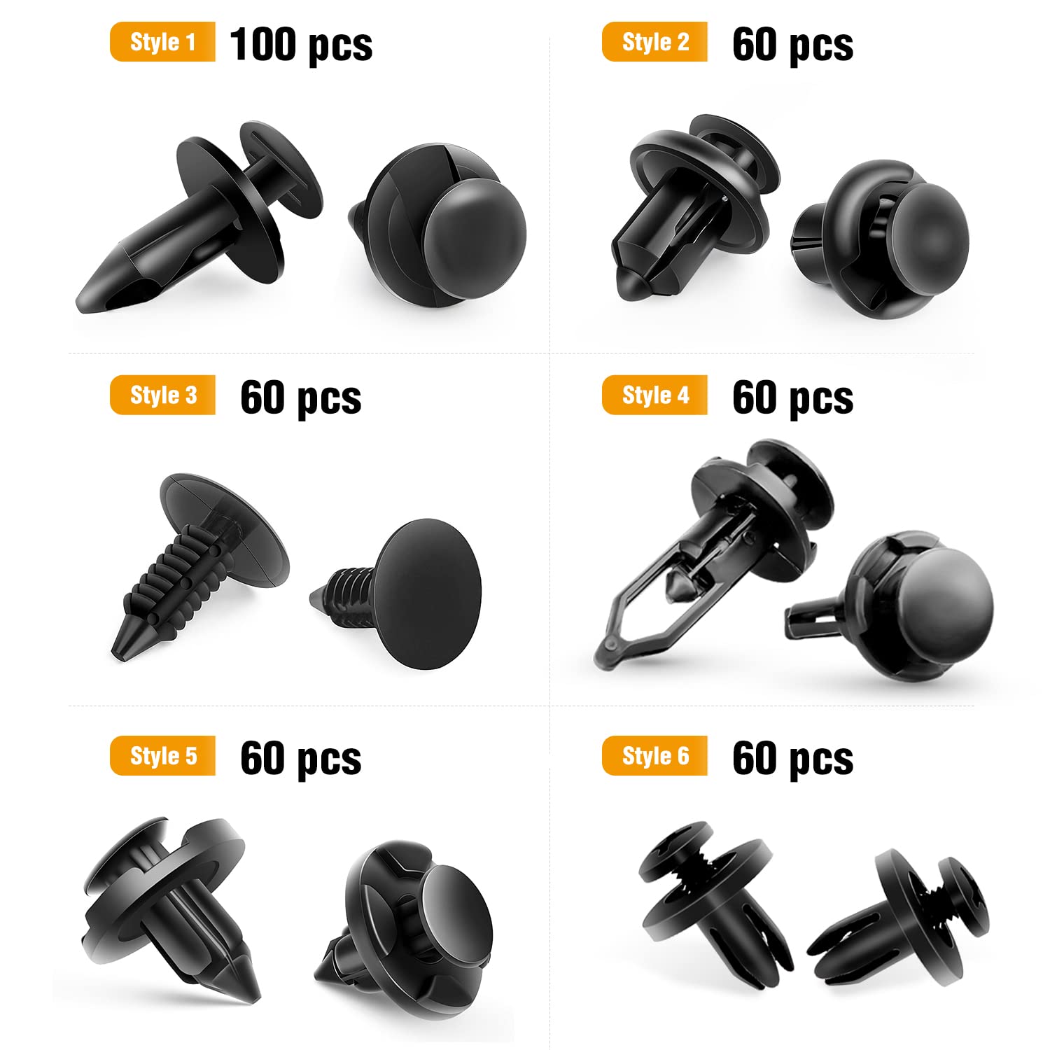 GOOACC 400PCS Universal Plastic Fender Clips, Push Bumper Fastener Rivet Clips Compatible for GM Ford Chrysler Toyota Honda, with 6 Most Popular Sizes