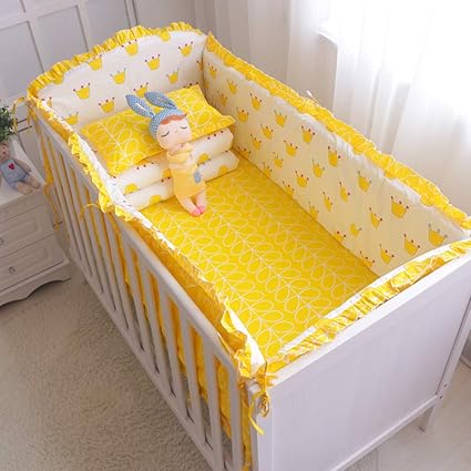 Tour De Lit Lit Bebe Bumper Cotton Safer Crib Sided Bumpers Ensembles De Literie Autour De La Protection 100 Coton Jaune 100 56cm Amazon Fr Bebes Puericulture