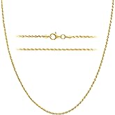 KISPER Solid 18K Gold Over 925 Sterling Silver Italian Diamond-Cut 1.5mm Braided Rope Chain Necklace - for Men & Women with Lobster Clasp - Made in Italy
