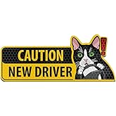 WIRESTER Reflective Student Driver Car Magnet, Reusable Magnetic Bumper Decal Sticker, Funny New Driver Safety Warning Sign for Car - Caution New Driver Tuxedo Cat