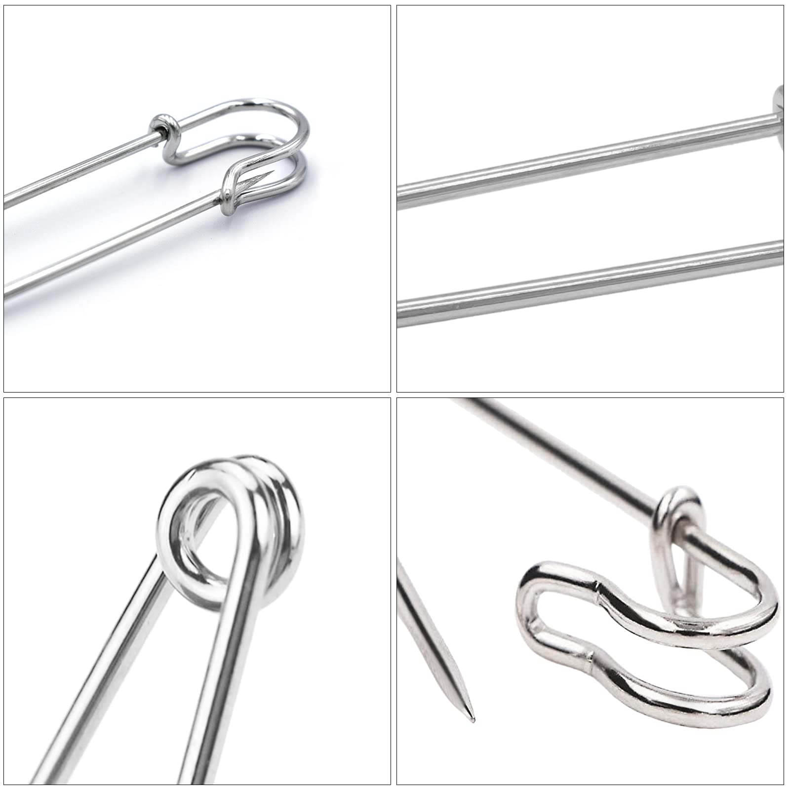 WISYOK 48 Pcs Heavy Duty Safety Pins Assorted Sizes 2'', 2.8'', 3'', Large Safety Pins, Pack of 48 Strong, Sturdy Bulk Pins, for Clothes, Blankets, Crafts, Kilts, Stainless Steel Wire Extra Sturdy
