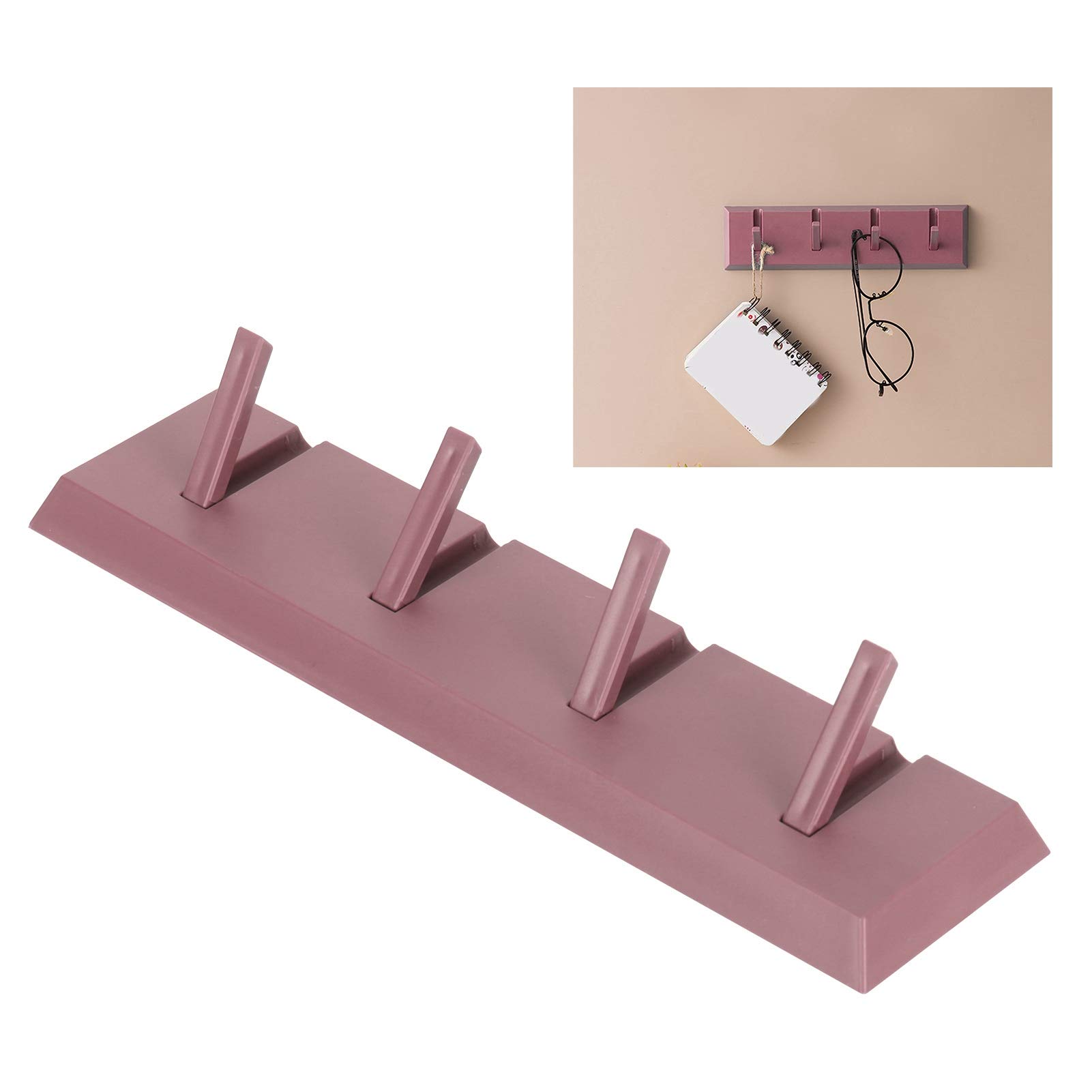Zerodis Coat and Hat Rack Hook Rail 4 Decorative Hooks Self‑Adhesive Row Hooks for Bathroom Kitchen Wall Door 21x5x2cm(Rose)
