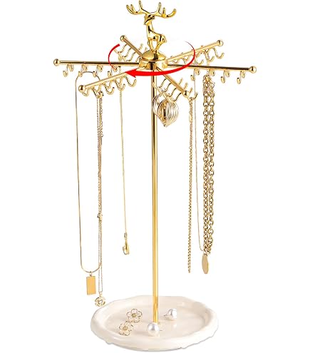 Adugay Rotating Jewelry Organizer Stand – Necklace Hanging Tree, Silvery, For Girls Room & Display