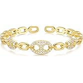 KissYan Gold Cuff Bangle Bracelets for Women, 14K Gold Plated Adjustable Open Cuff Bracelet Flat Hollow Butterfly Cubic Zirconia Gift