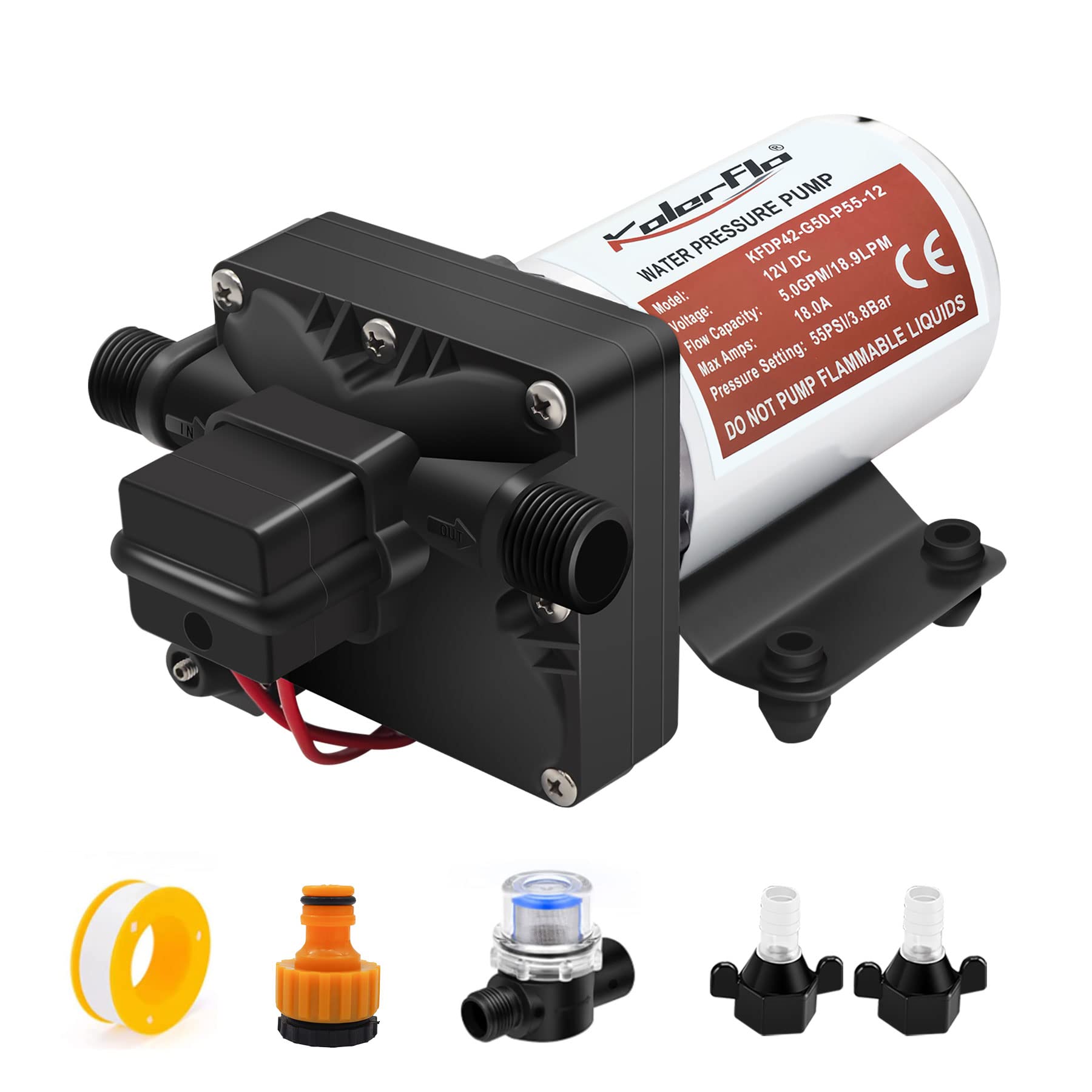 YaeMarine 12V Deck Wash Pump 70 PSI - 5 GPM Self-Priming Boat Washdown System
