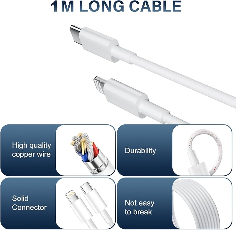 Cargador Carga Rápida para iPhone 14 13 12 11 [Pro/Plus/Pro MAX] - 25W Cargador USB C y Cable Lightning de 1M — foto 3 de 7