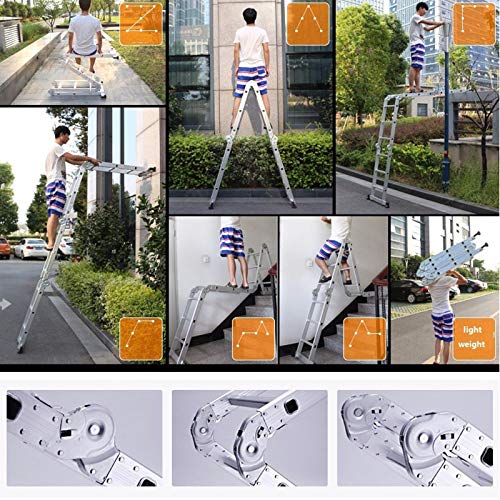 ZhanGe 14-in-1 DIY Multi Purpose Scaffolding Ladder 4.7M/16.5Ft Aluminum Telescopic Lightweight Foldin Extendable Step Stool Work Platform with Safety Locking Hinges EN 131 Standard Hold up to 330Lbs