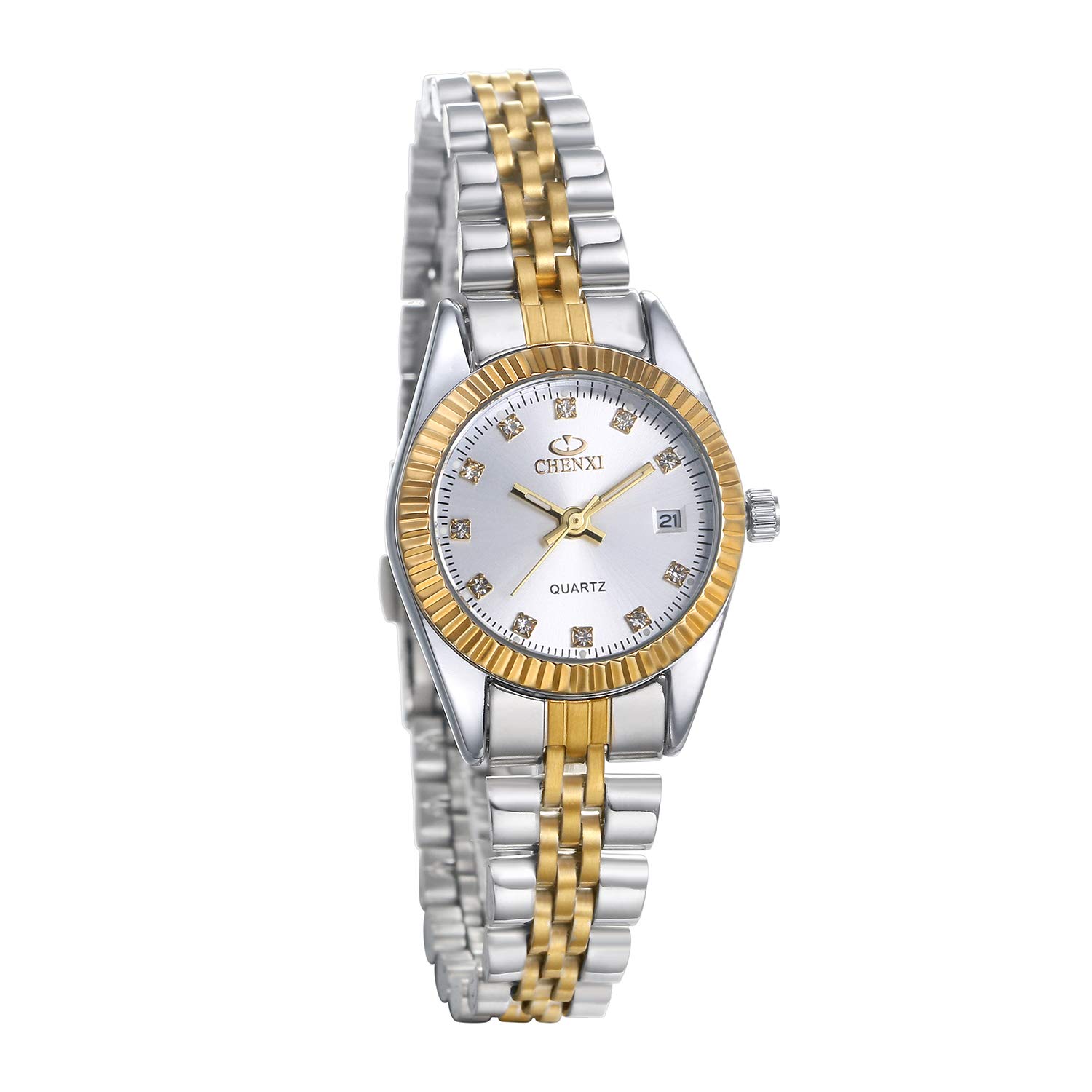 JewelryWe His and Her Matching Couple Watches Gold-Silver Tone Quartz Calendar Watch,Women's Silver