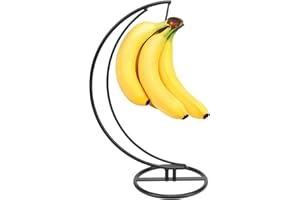 Winmien Banana Holder Stand, Stable Metal Freestanding Banana Hanger with Hook, Moon Shape Modern Fruit Storage Keeper for Ki