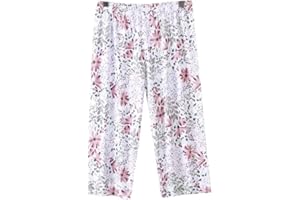 Women Pajama Capri Pants Plus Size Soft Cotton Sleep Lounge Pj Bottoms Floral Printed Summer Capris with Pockets