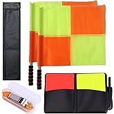Soccer Referee Kit-2 Pcs Soccer Referee Flag, Red Yellow Cards with Notebook and Pencil, Stainless Steel Whistles with Storage Bag
