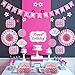 Pink Happy Birthday Party Decorations - Supplies Set for Girl & Kids - Adult Women - Includes Happy Birthday Banner with White Letters , Garlands , Paper Fans , Centerpieces , Wall Cutouts
