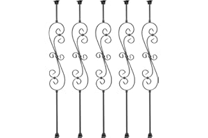 Gleefurny Balusters for Staircase Interior - Stair Railing Spindles, Iron Balusters Banister, Hollow Square, 1/2inch x 44inch, Skinny Scroll Iron Balusters and Swivel Shoes (Pack of 5), Matte Black