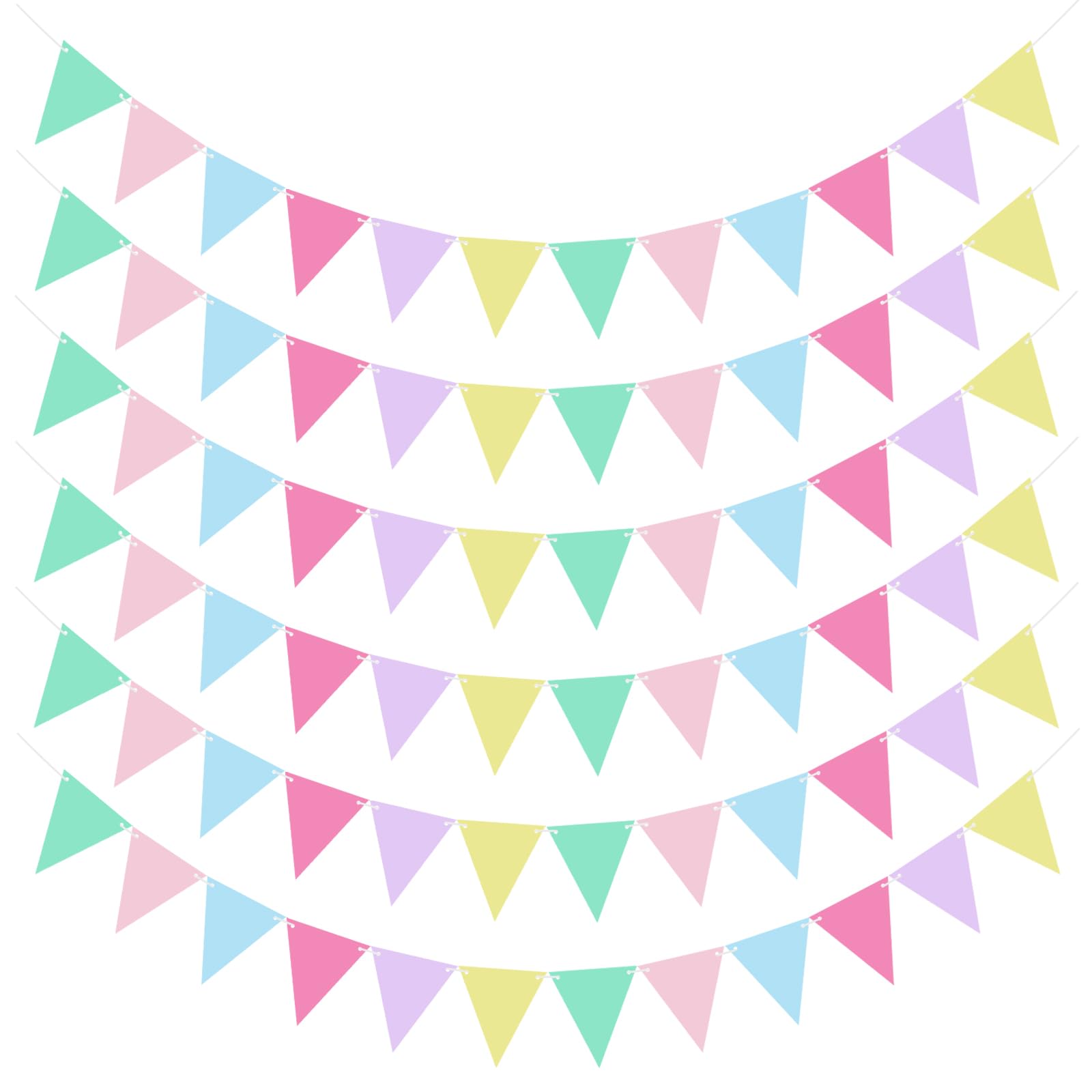 Huakaile 6 Pieces 5.7 FT Pennant Banner Flags Garland, Colorful Triangle Banner Decor, Pastel Bunting Flags with String for Hanging Birthday Theme Party Carnival Wedding Decorations (Multicolor)
