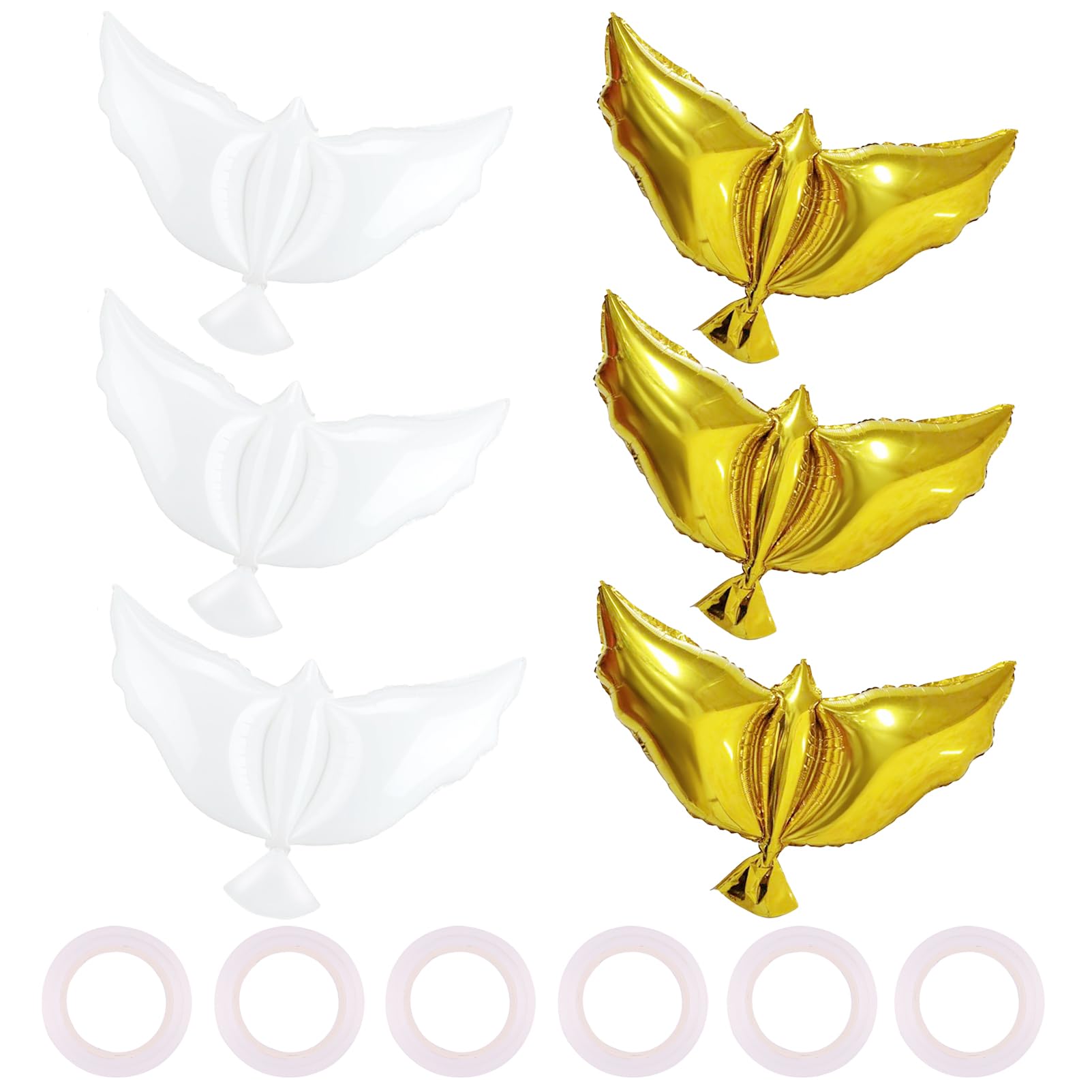 Photo 1 of 6 Pieces Peace Dove Balloons 41.3 Inches Aluminum Foil Pigeon Bird Shape Ceremonies Party Decorations for Wedding Funeral Birthday Engagement Party Decoration Supplies (White Gold)