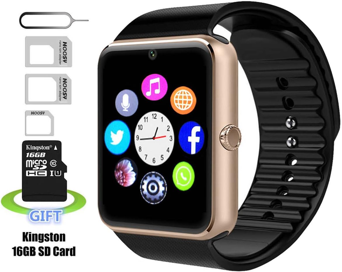 Smart Watch, Pushman 1 Waterproof Smart Watch Phone for iPhone 5s/6/6s and 4.2 Android or Above SmartPhones,Pushman (Gold&Black)
