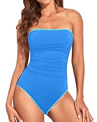 Holipick Women Blue with White One Piece Swimsuits