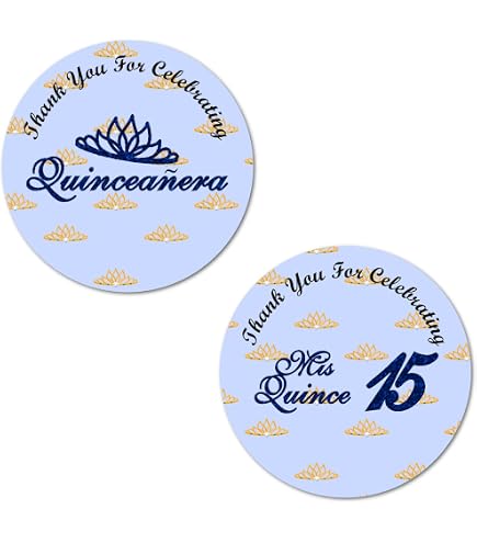 40 Count Quinceañera Stickers - 'Mis Quince' Spanish/English, 2 Inch Glossy, Sky Blue Design, Handmade In USA - View #3