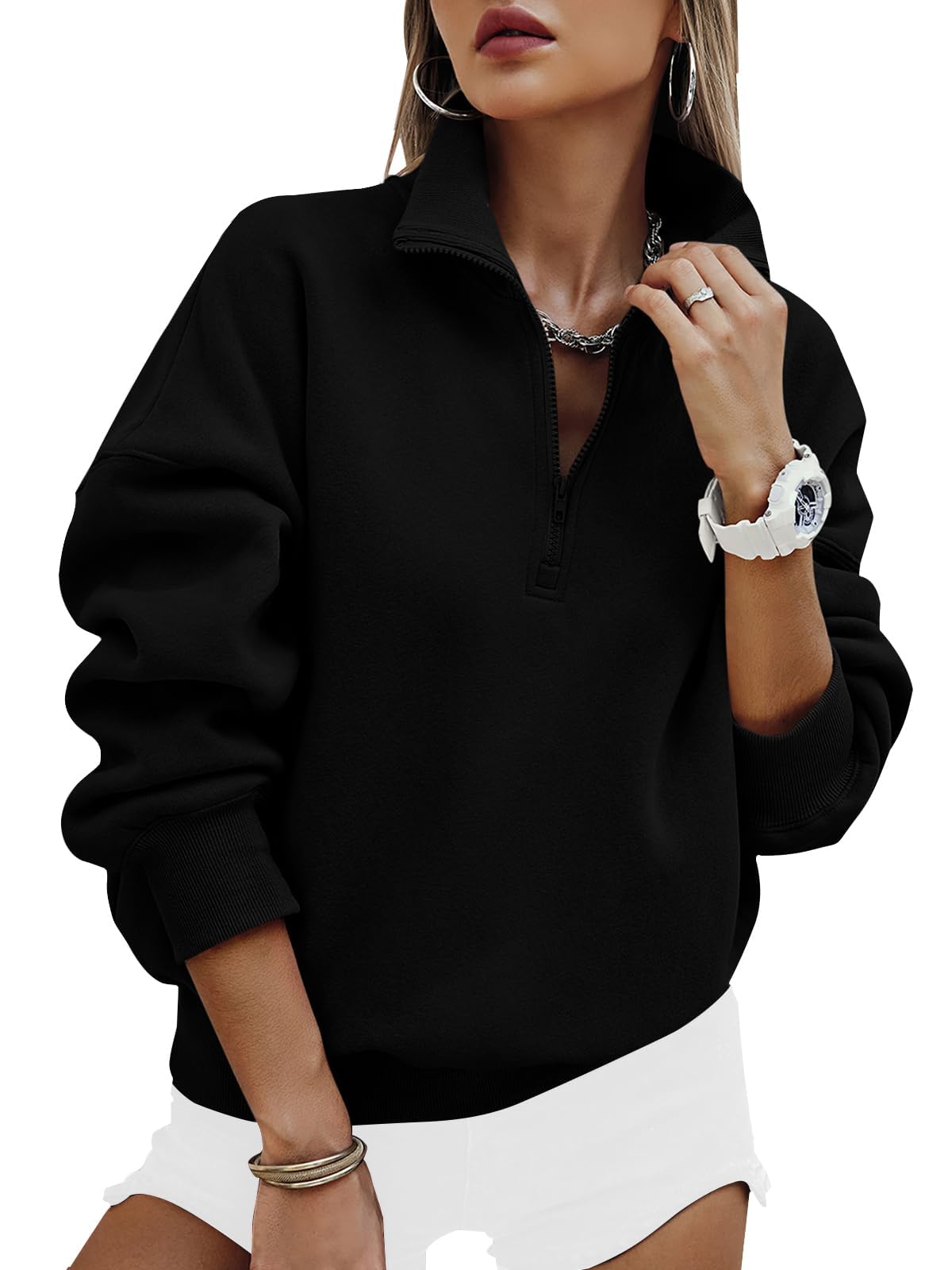 Photo 1 of PRETTYGARDEN Womens Half Zip Oversized Sweatshirts Fleece Hoodies 2026 Trendy Long Sleeve Pullover Tops Y2k Fall Spring Outfits (Black,L)