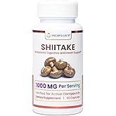 ENCAPSULATE Shiitake Capsules 1000mg – Premium Organic Fruiting Body 1:1 Extract – Adaptogen Mushroom Supplement for Heart Health, Vitality & Immune Support – Lab Tested, Vegan & Non-GMO – 60 Count