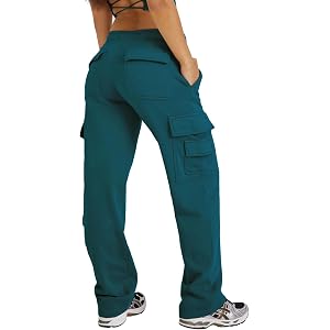 Waitfairy Cargo Sweatpants for Women Wide Leg Fleece Baggy