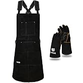 LeaSeek Leather Welding Apron, Heat &amp; Flame-Resistant, 6 Pockets | Heavy-duty split cowhide apron, adjustable M-L men &amp; women, for blacksmithing, forging, and metalwork.
